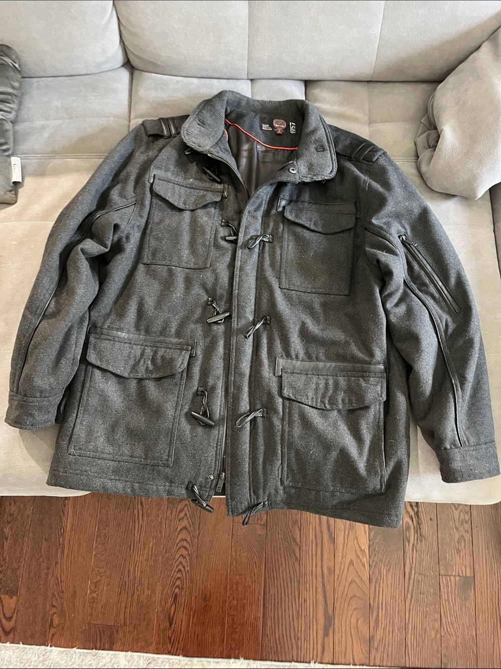 Men's Dark Gray Toggle Wool-Blend Jacket